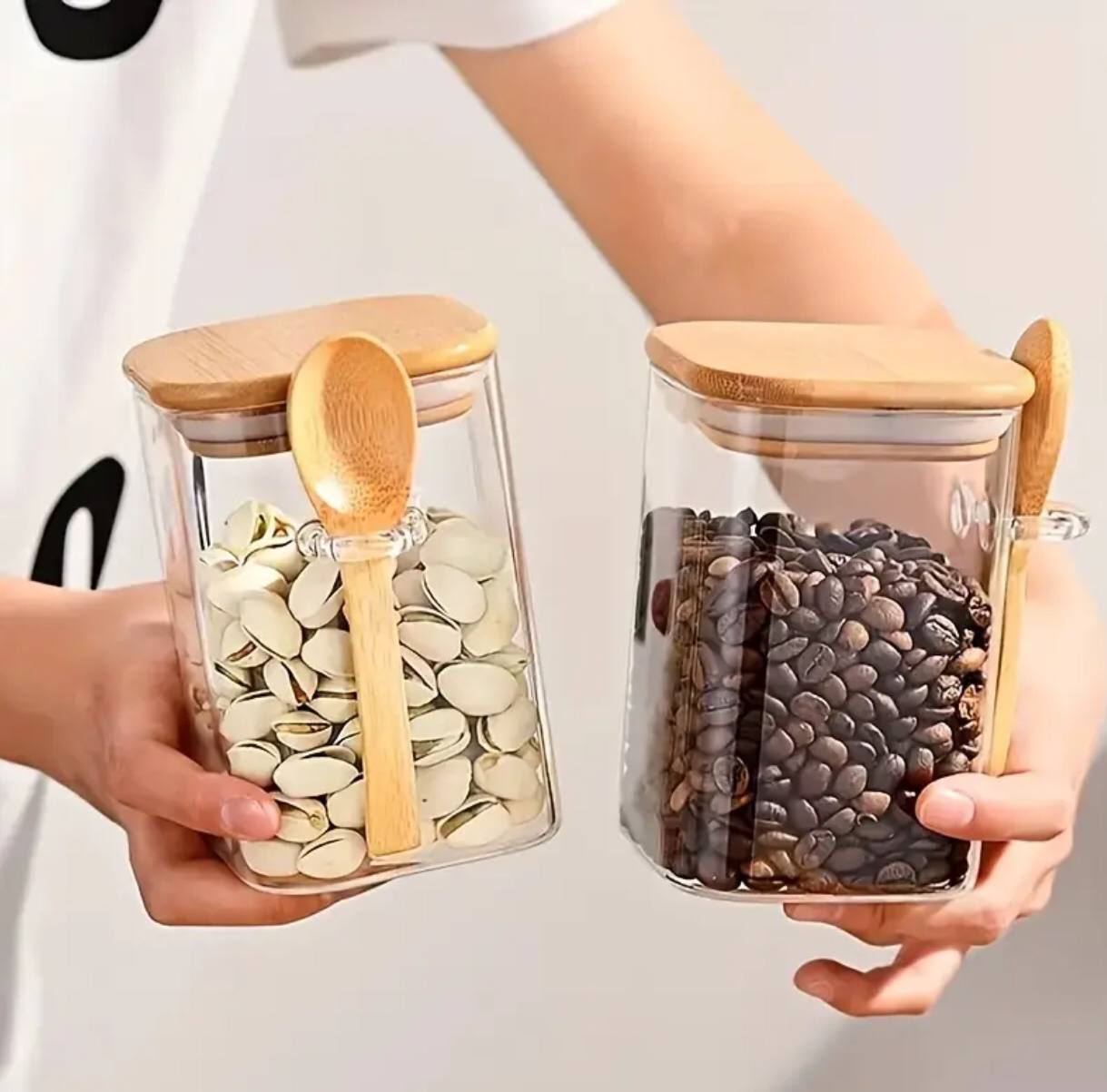 Glass  jar with Bamboo lid & spoon