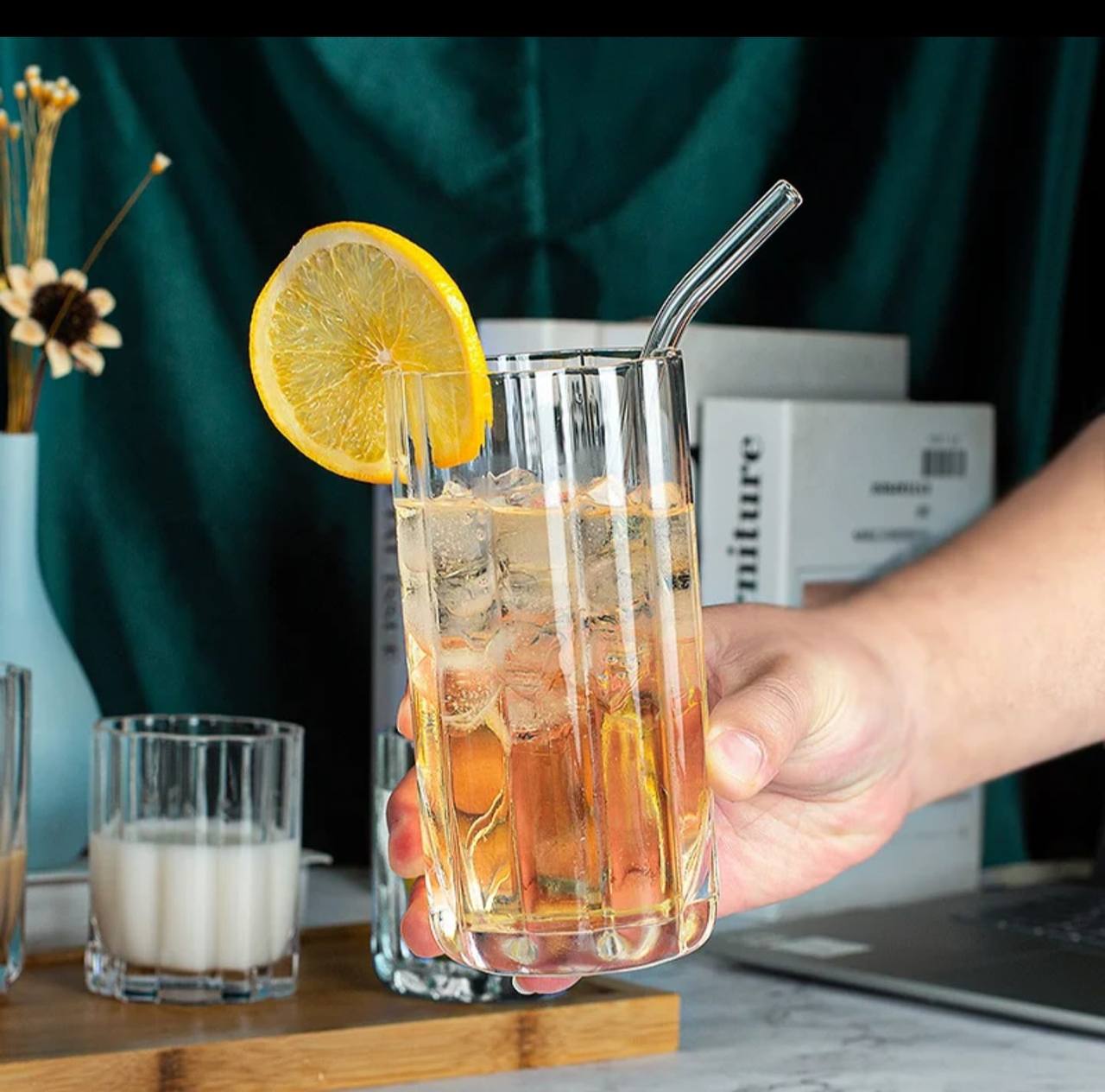 Unique Ribbed Aesthetic Highball Glass 6pc