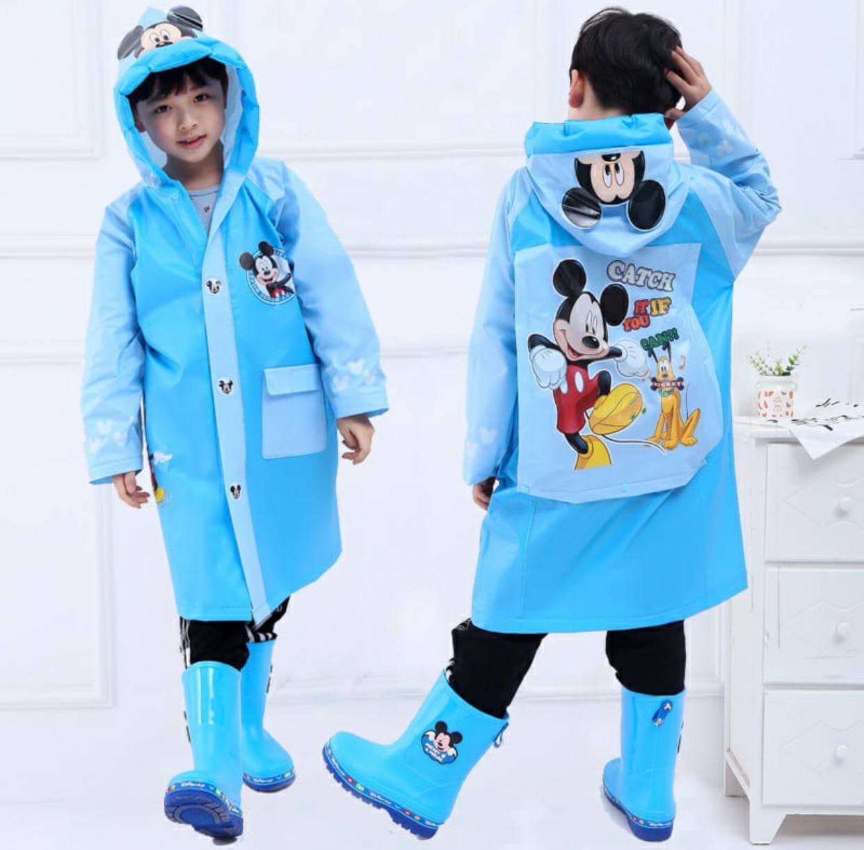 Inflatable brim kids disney cartoon themed raincoats
