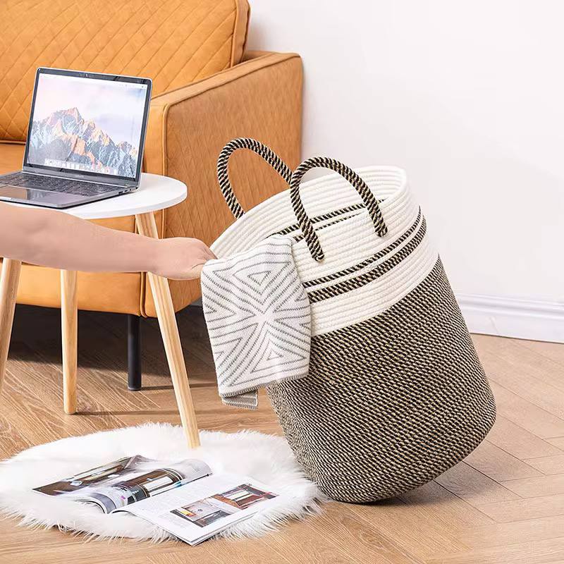 Cotton Rope Hand-woven large storage Basket with Handles.