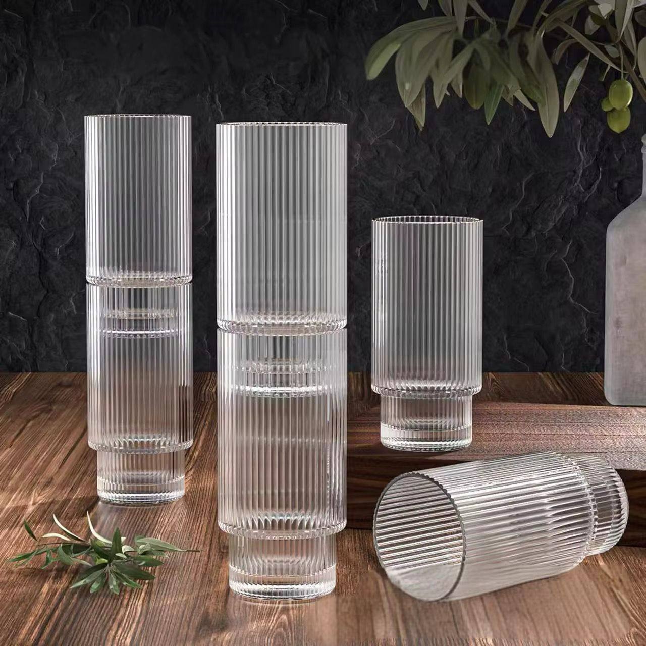 Creative Ribbed Crystal Glass Tumblers  6pc