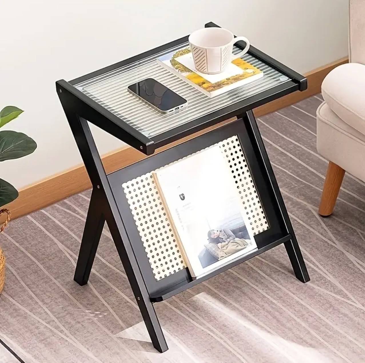 Rattan Side Table/ Bedside Table/Boho End Table