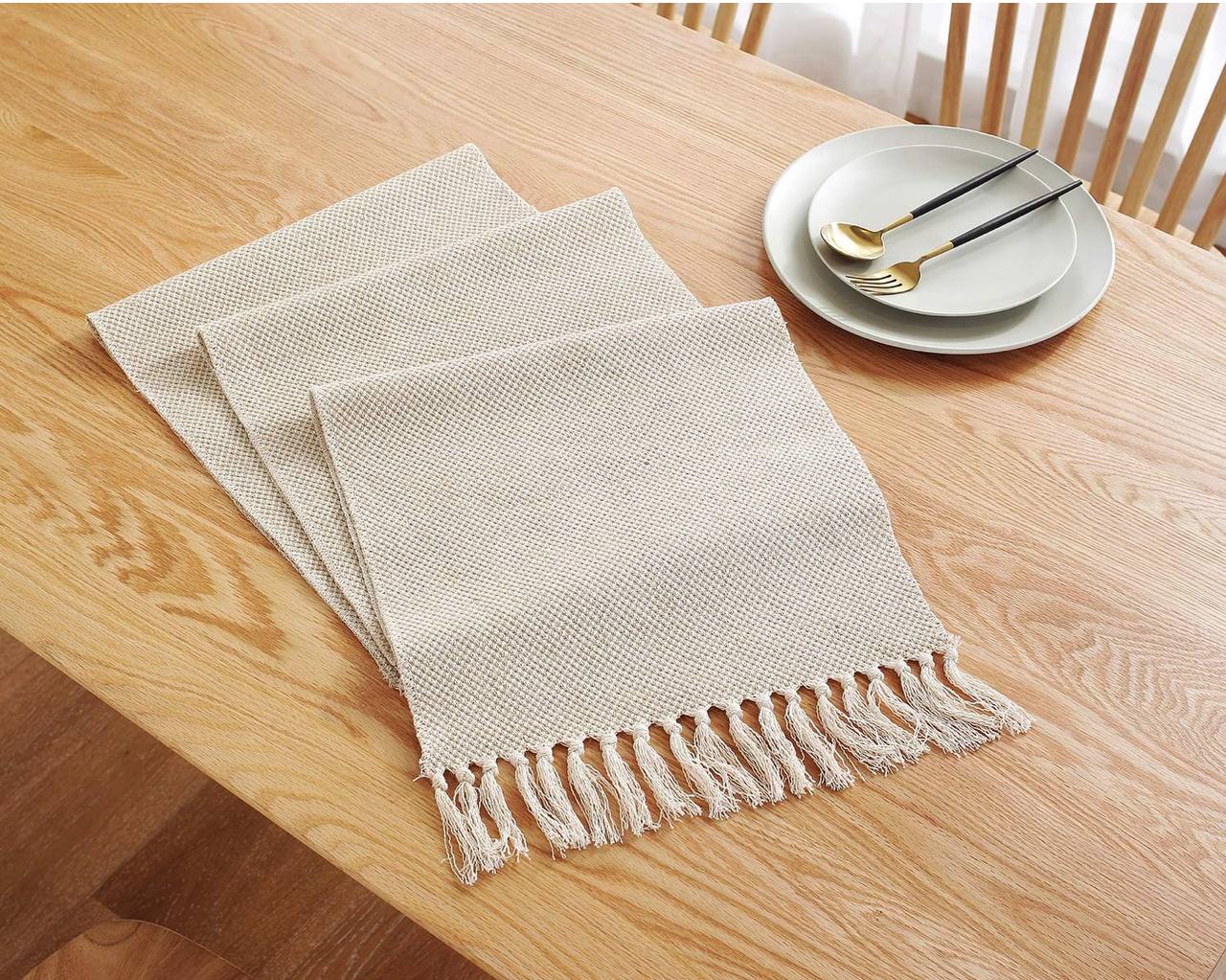 Extra long 275cm braided cotton linen table runners