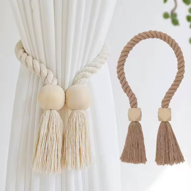 Hand-woven solid wood magnetic knot curtain tiebacks