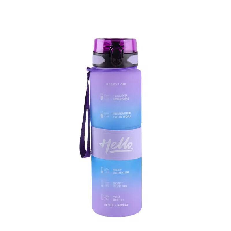 1000Ml Hello Leakproof BPA Free Drinking  Water Bottle with Time Marker & Sthraw,