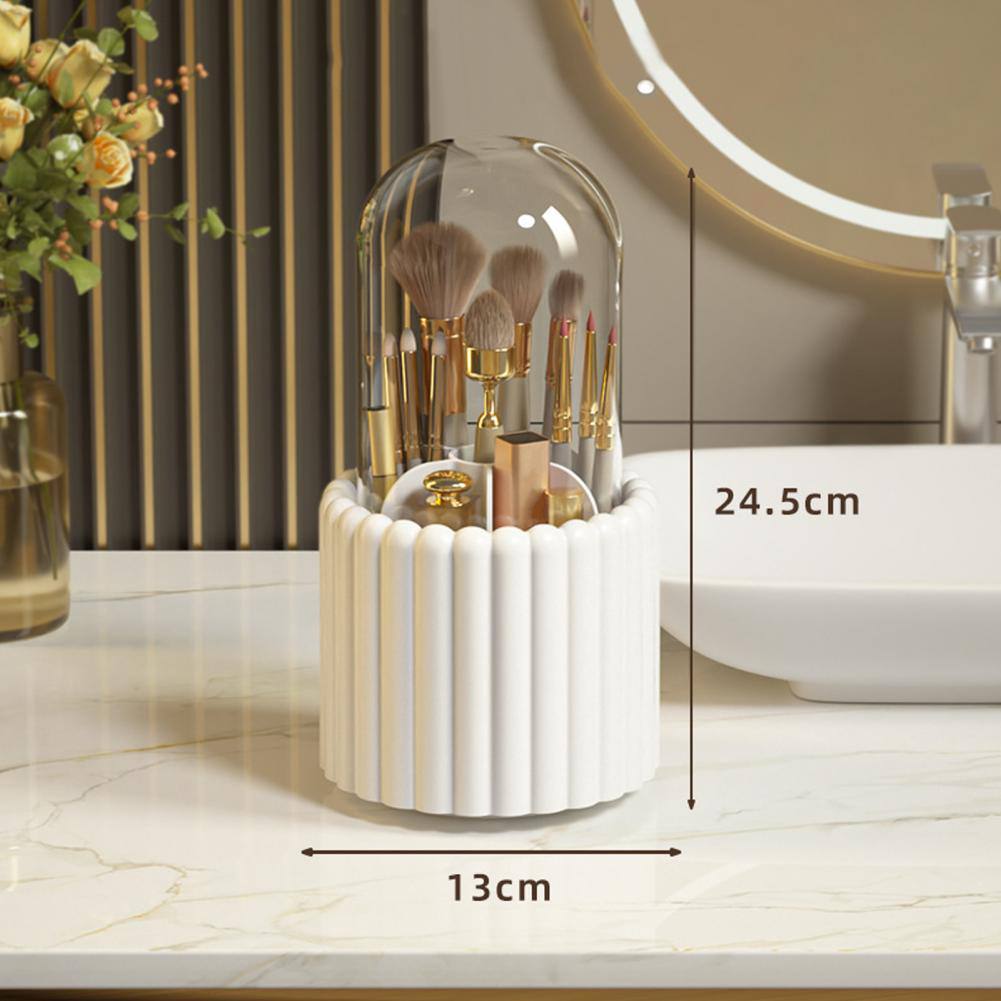 Cosmetic Brush Storage Case 360 Rotating Makeup Brush Holder with Dustproof Lid