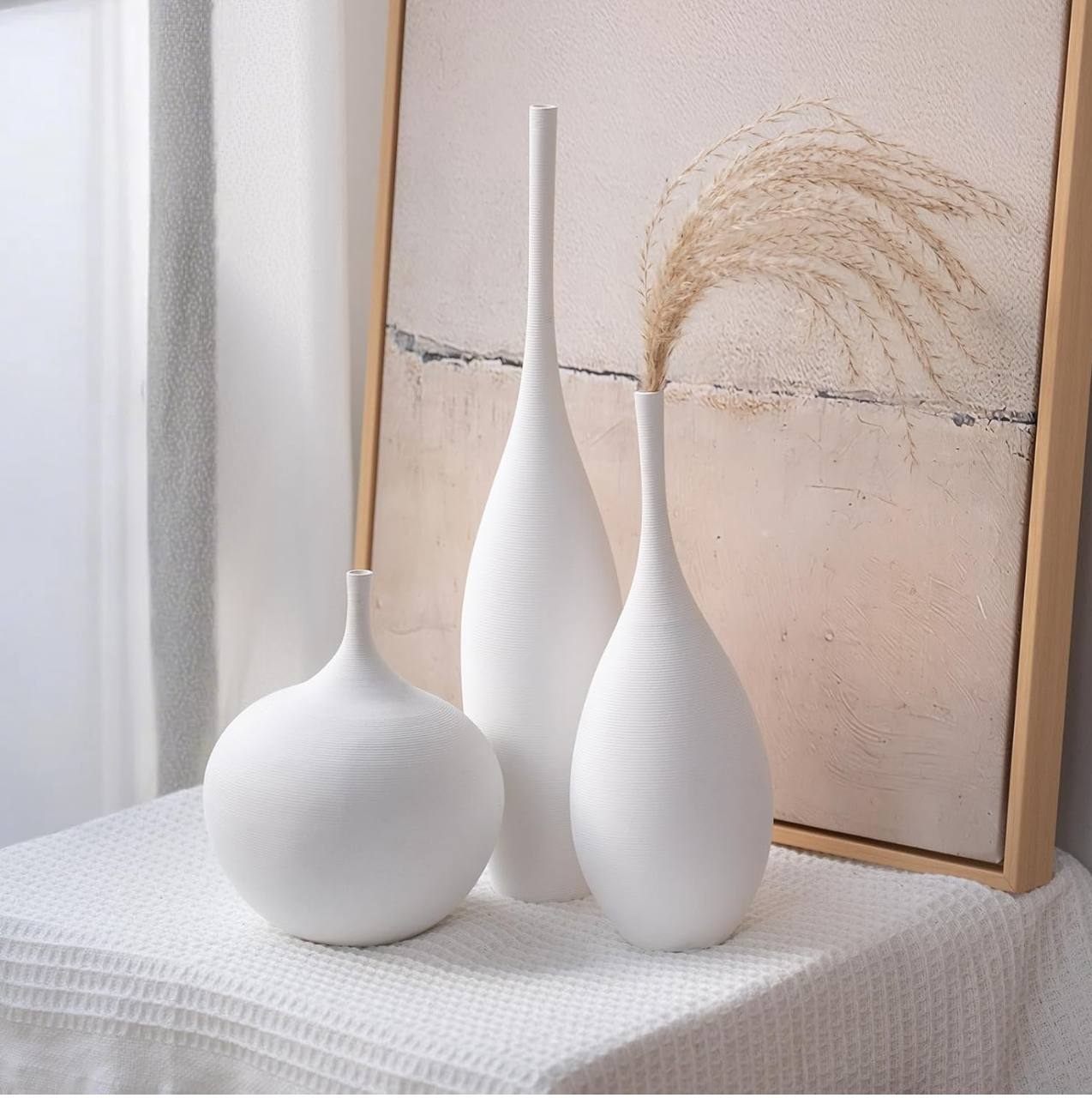 Luxury 3pc white brushed decor vases