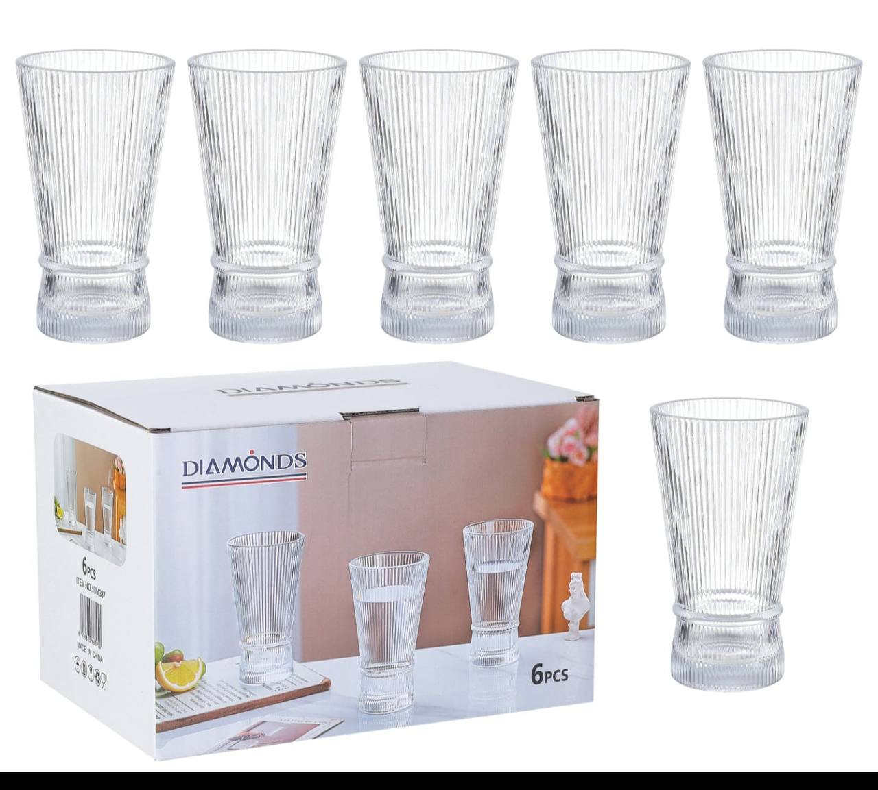Customised luxury clear modern Glass cup. 6pc