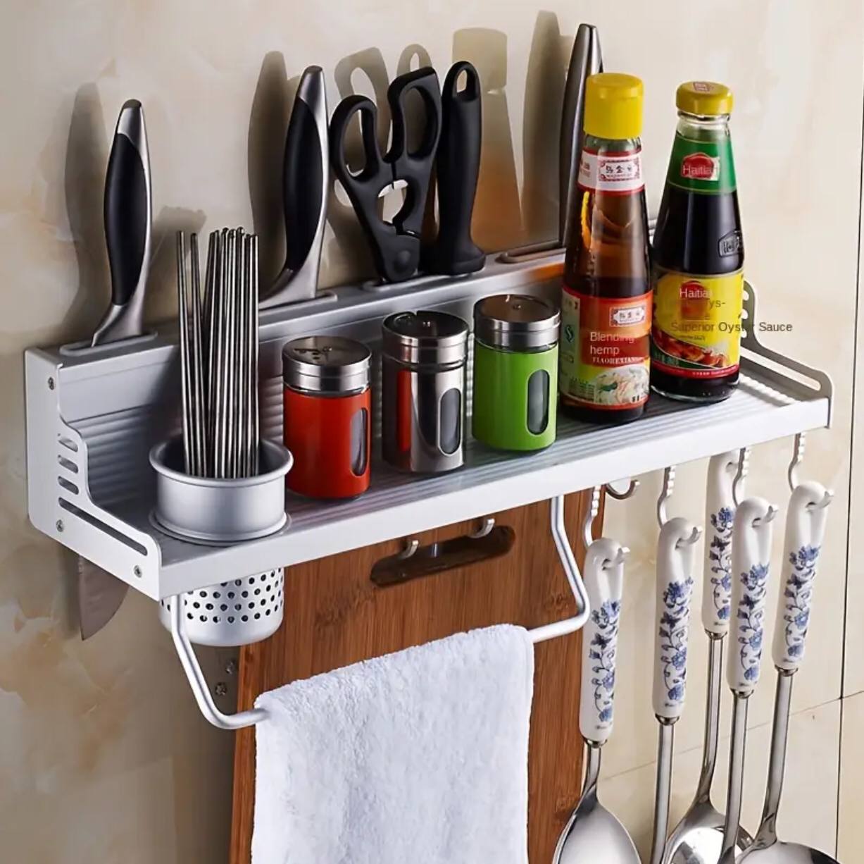 Space saving aluminium kitchen storage rack