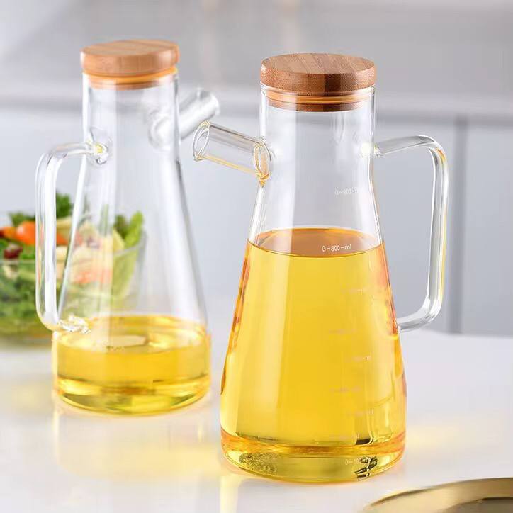 1000ml Glass Oil Bottle with Bamboo Lid .