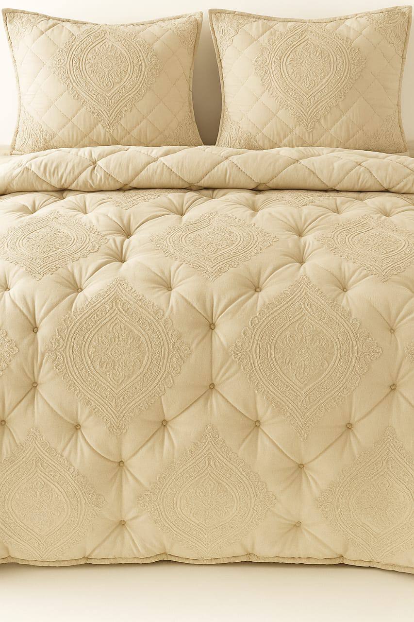 Tufted Duvet
with 1 bedsheet and 4 pillow cases.