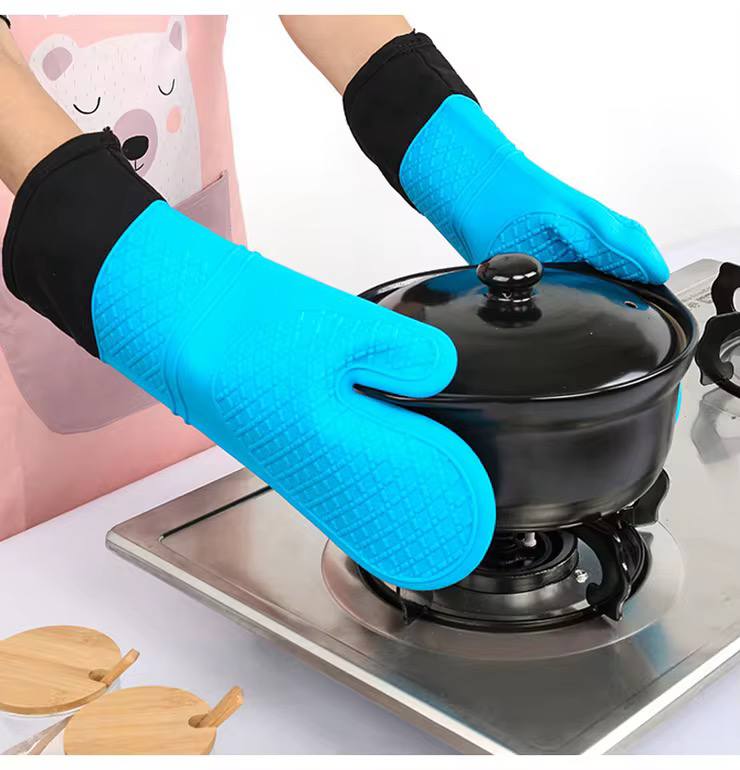 Anti-slip Silicone mittens/Oven gloves with cotton lining