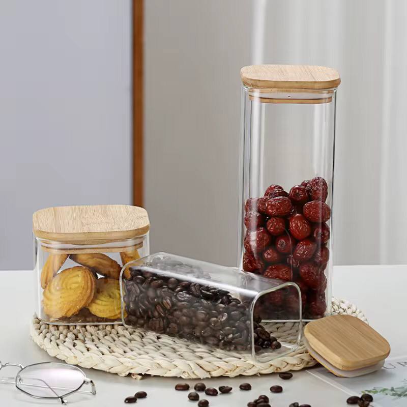 Square Bamboo Lid Glass Jars