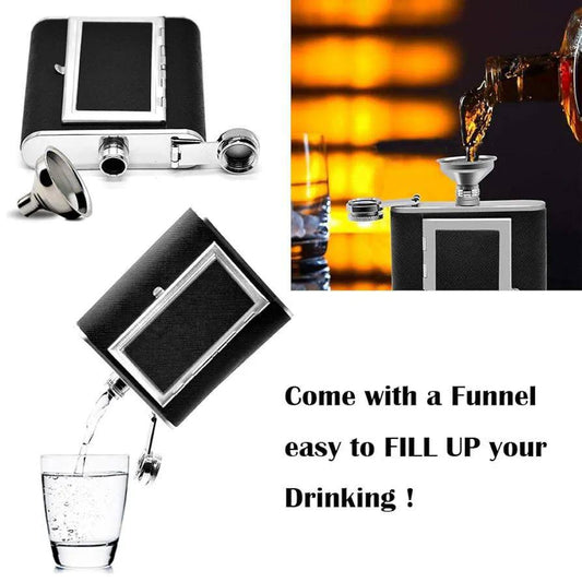 Stainless steel hip flask with a hidden cigarette storage