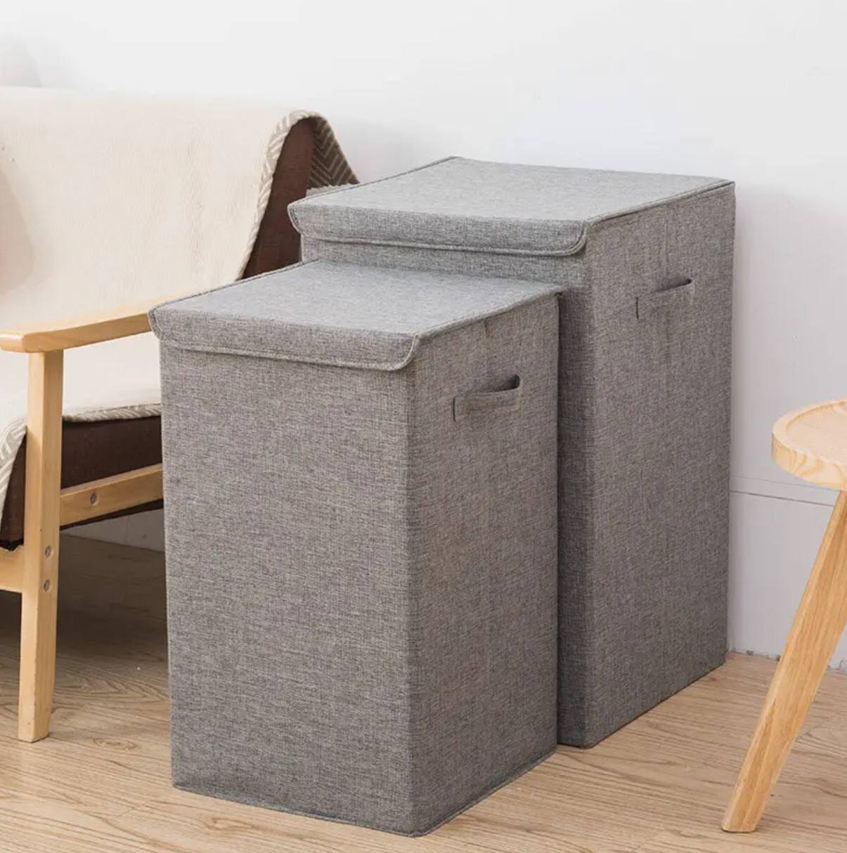 Cotton laundry basket with cover