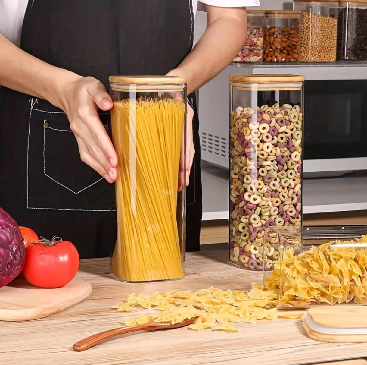 Rectangular shape glass spaghetti jar