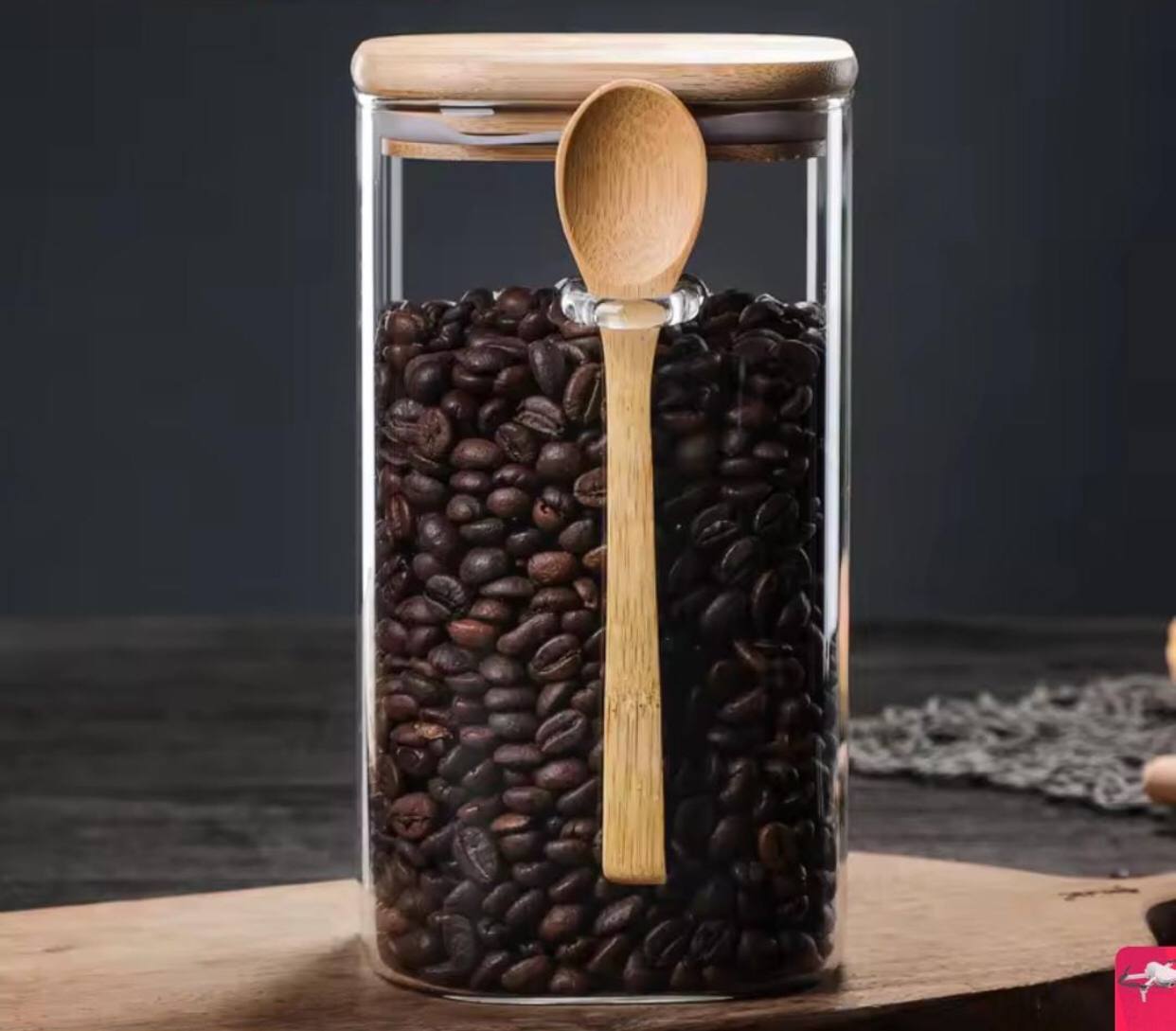 Glass  jar with Bamboo lid & spoon