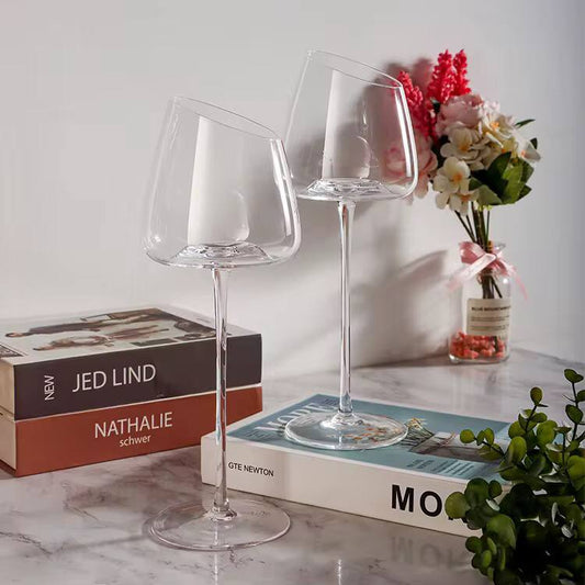 2pc Slanted Medium Capacity  Crystal Wine Glass