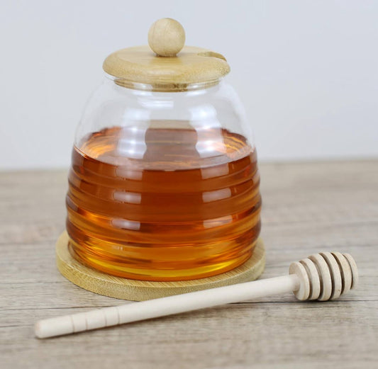 Honey canister container lid and stiring rod