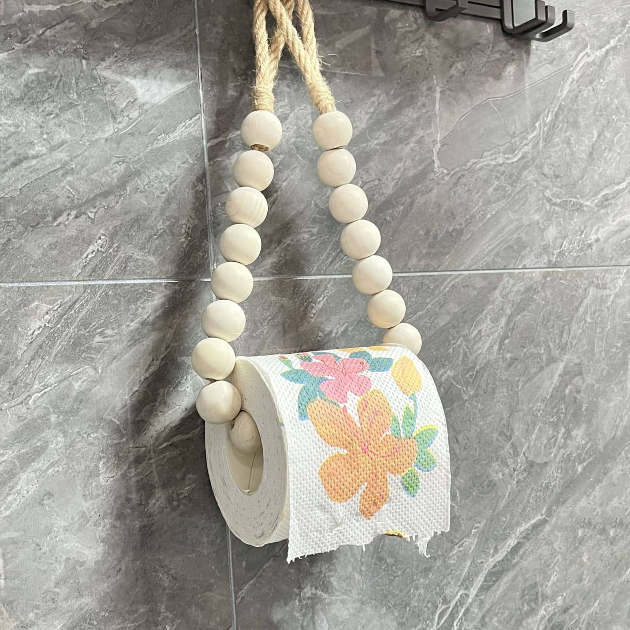Creative natural wood beaded toilet paper roll holder