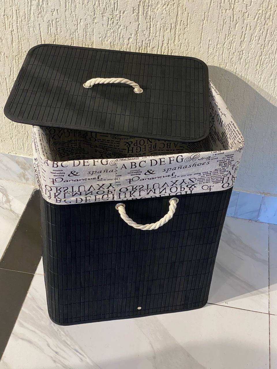 Eco-friendly foldable bamboo laundry basket black