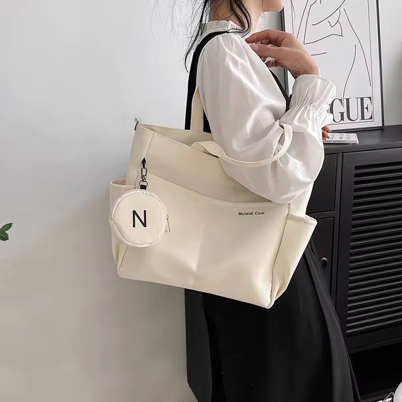 Double sided Pocket Tote Bag/ Teen Women large capacity Single shoulder / Cross body Bag with Round coin purse