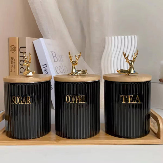 3pcs Ribbed Tea,Coffee Sugar canister