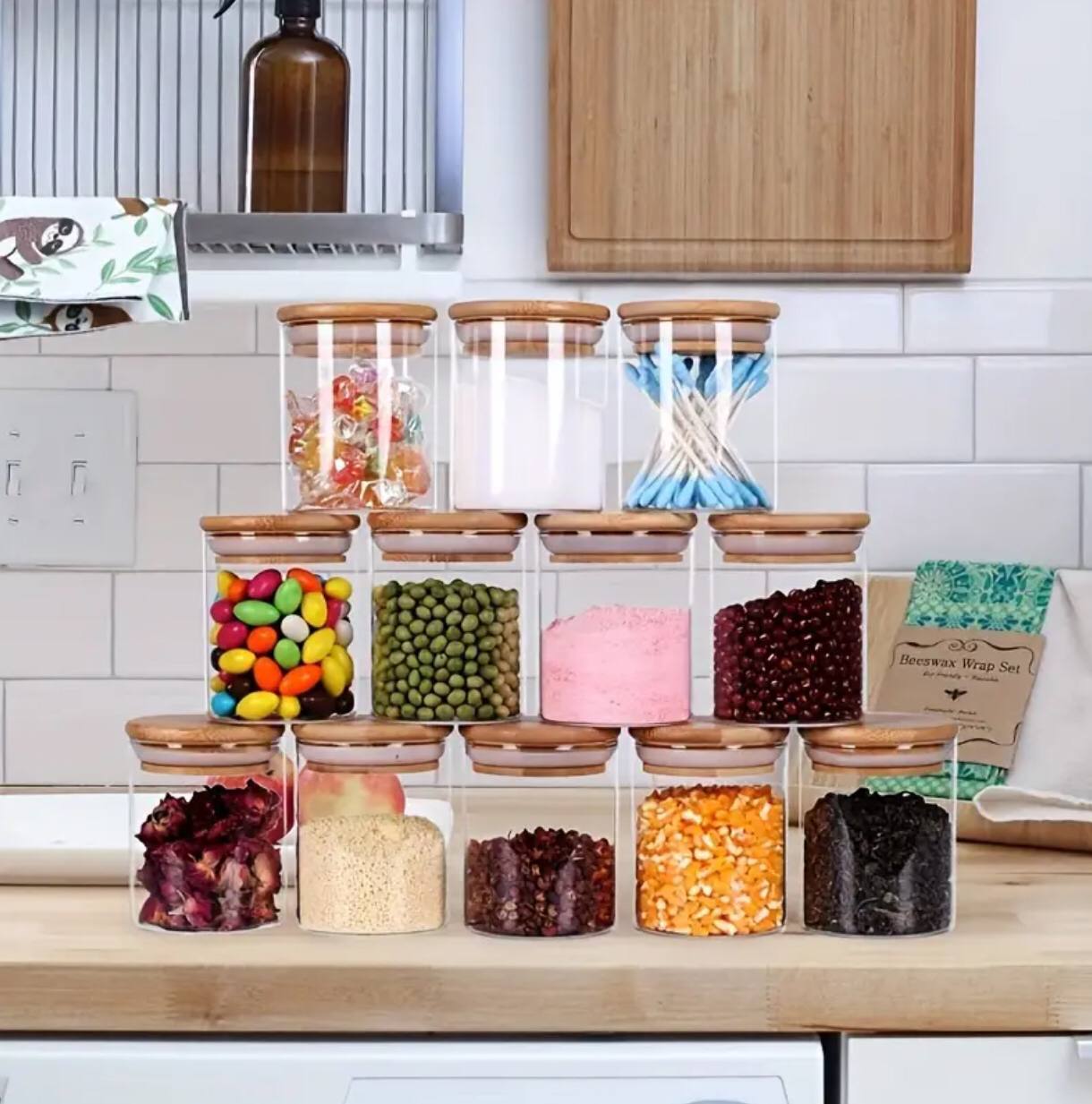 Round glass jars set