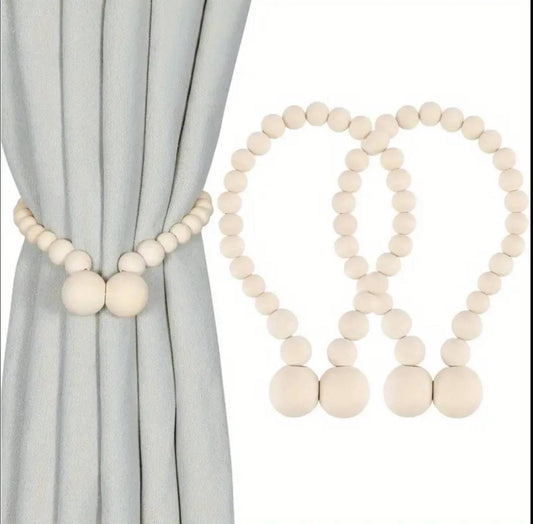 2pcs Magnetic wooden beads curtain tiebacks boho decor accessories