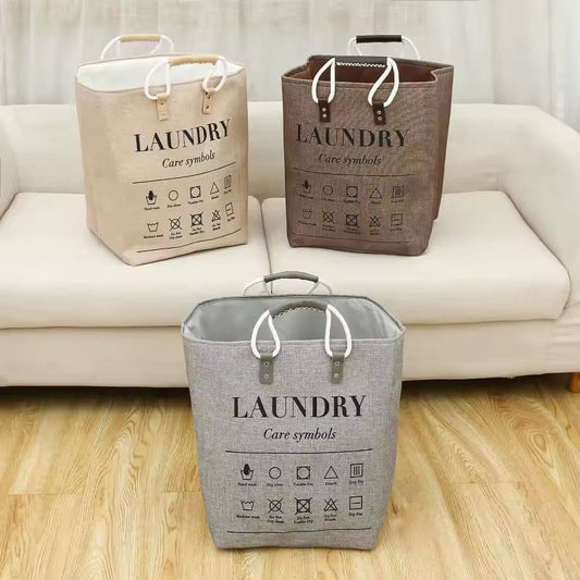 Collapsible large hamper laundry basket with leather handles - washable