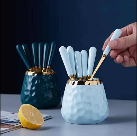 Nordic Light Luxury Fruit Fork and Spoon Ceramic Storage Tank Set