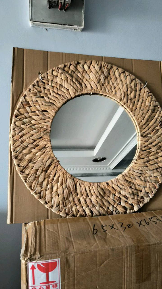 Decorative Water Hyacinth Handmade Braided Natural Boho Mirror
