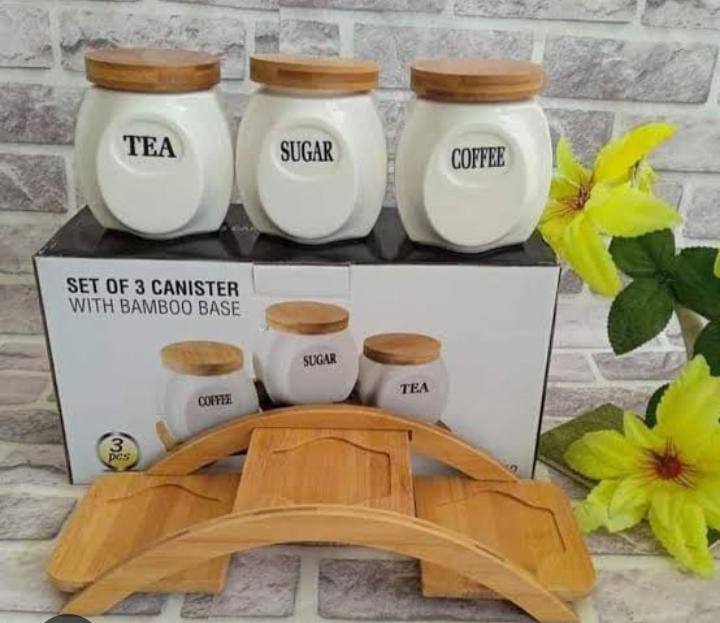 3pcs canisters set with Bamboo Stand