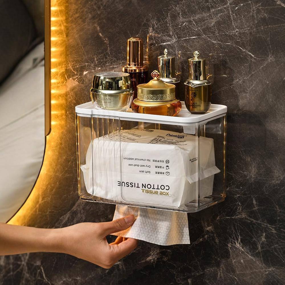 Wall mounted tissue box