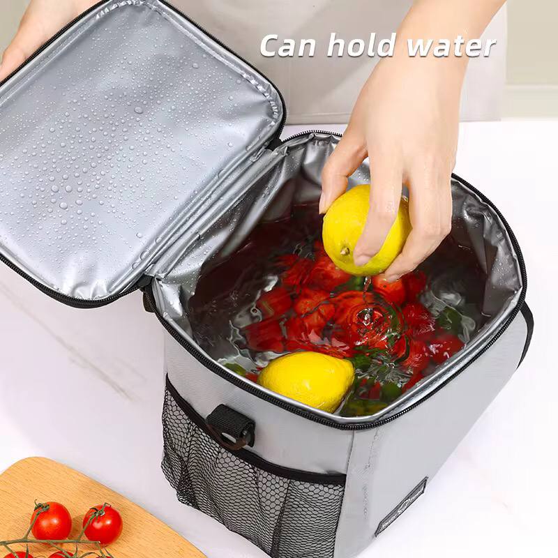 Double layer insulated lunch bag with removable strap