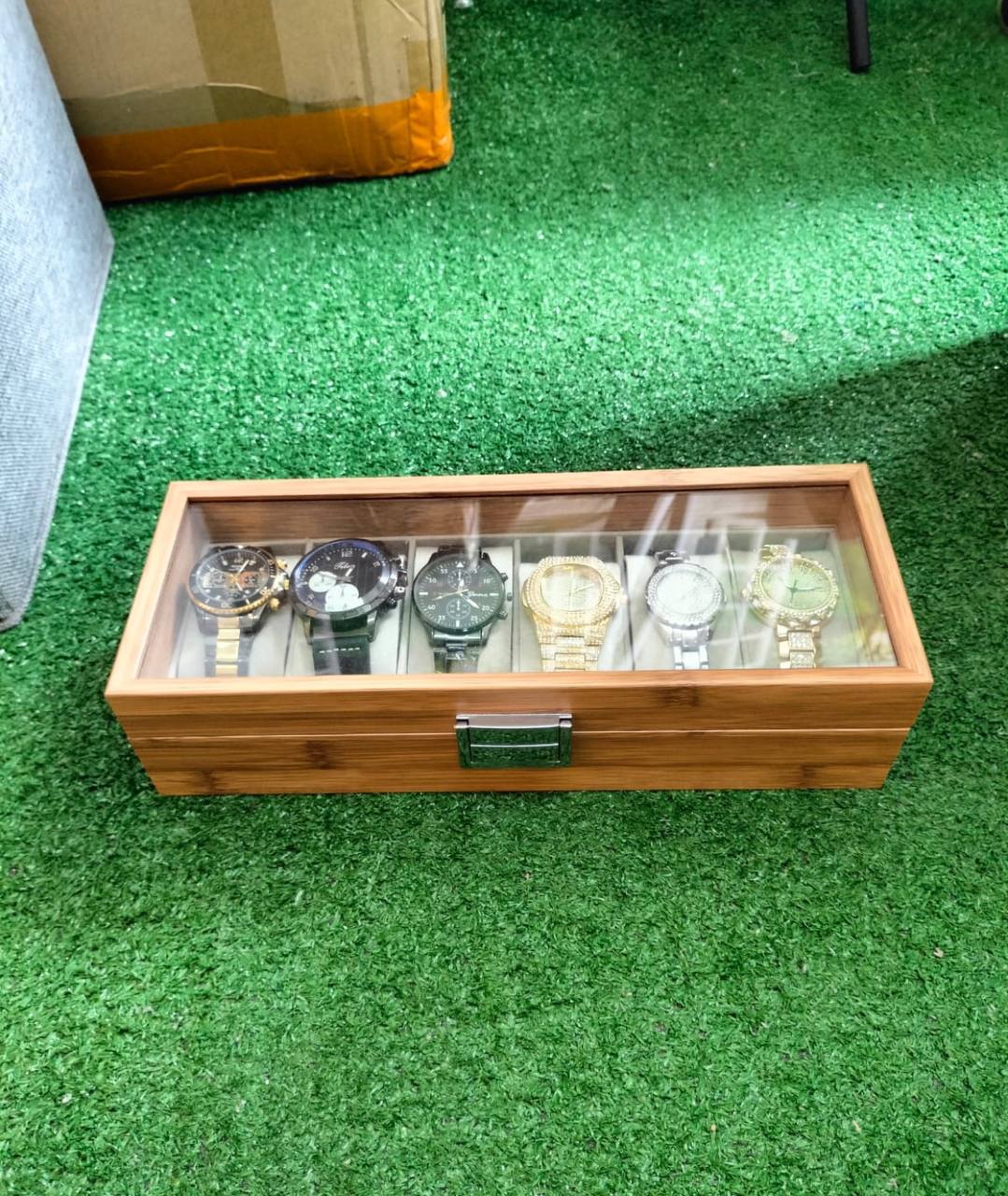 6 slots wooden watch organizer