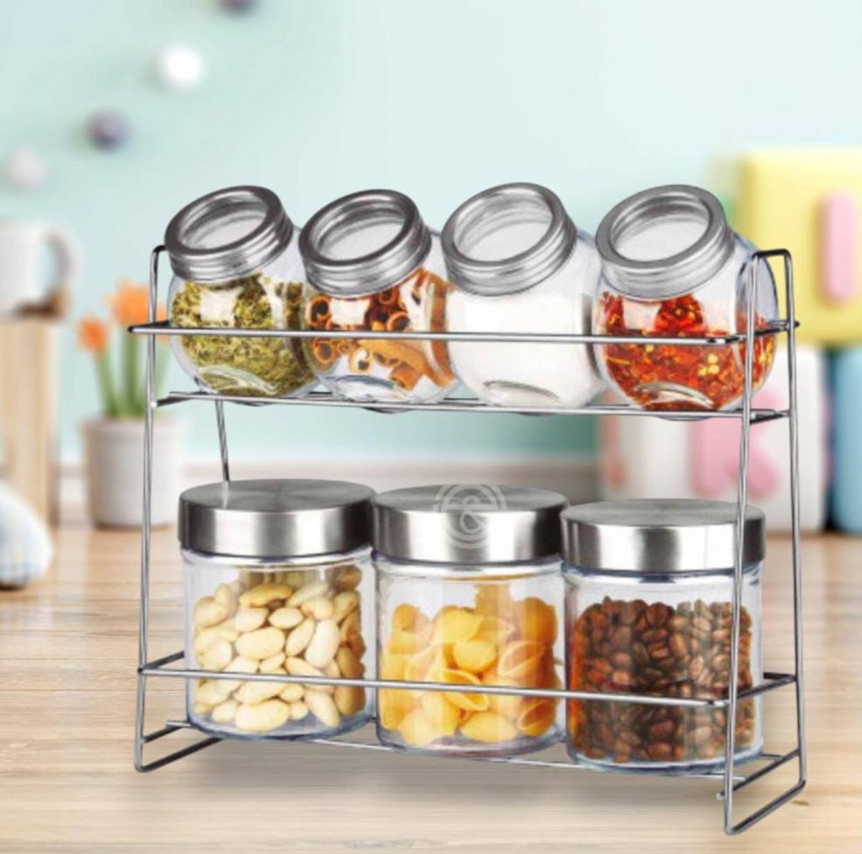 Set of 7 glass jars for spices or food