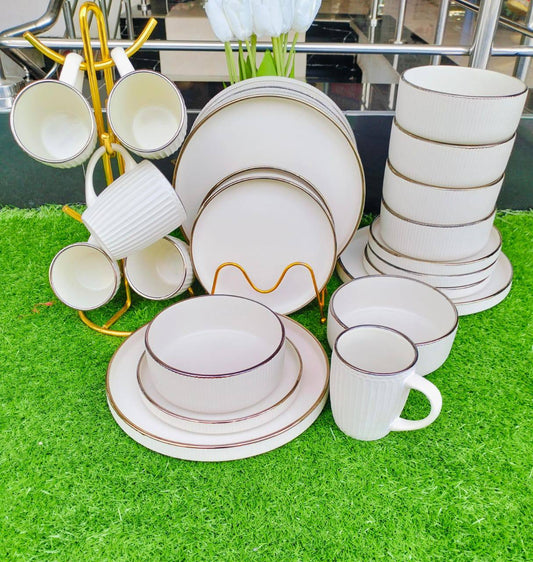 24pcs cream dinner set with gold rim