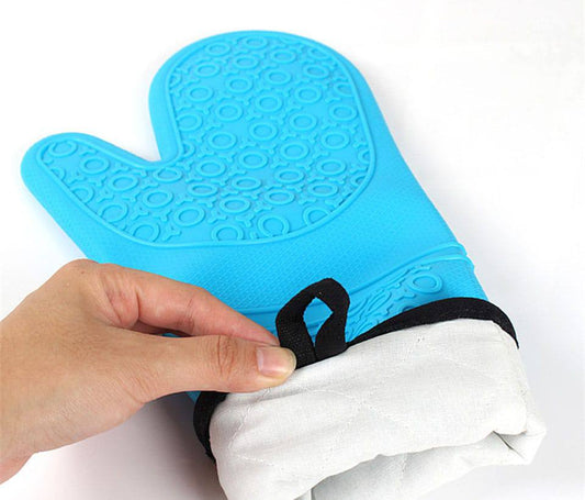 Anti-slip Silicone mittens/Oven gloves with cotton lining