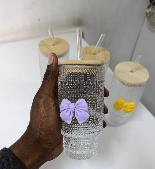 475ml Glass Cups with Lids and Straws, Vintage  Embossed tumbler Glassware for Whiskey Cocktail Beer, Iced Coffee/tea Cups with Lid, Glass Tumbler with Straw and Lid