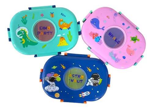 Oval Dino Cartoon themed Healthy Plastic Lunch Box,