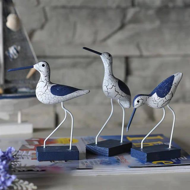 3pcs wooden seagulls birds nautical figurine decor