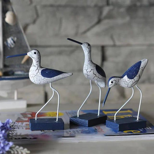 3pcs wooden seagulls birds nautical figurine decor