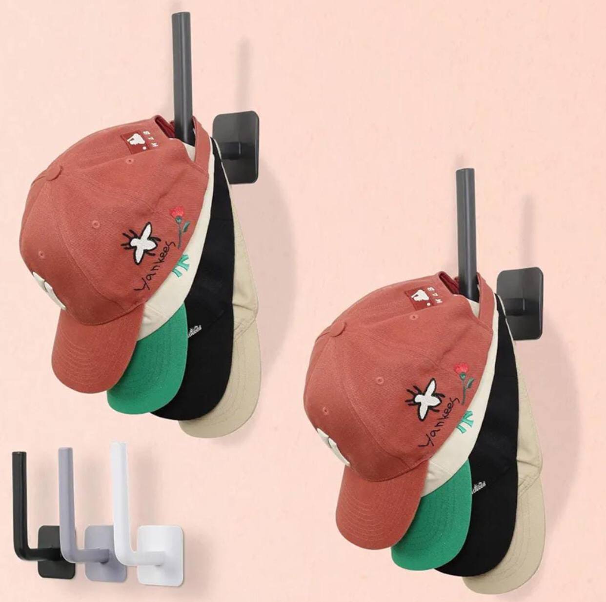 2 pcs Hat Rack for Baseball Caps, Adhesive Hat Hooks for Wall