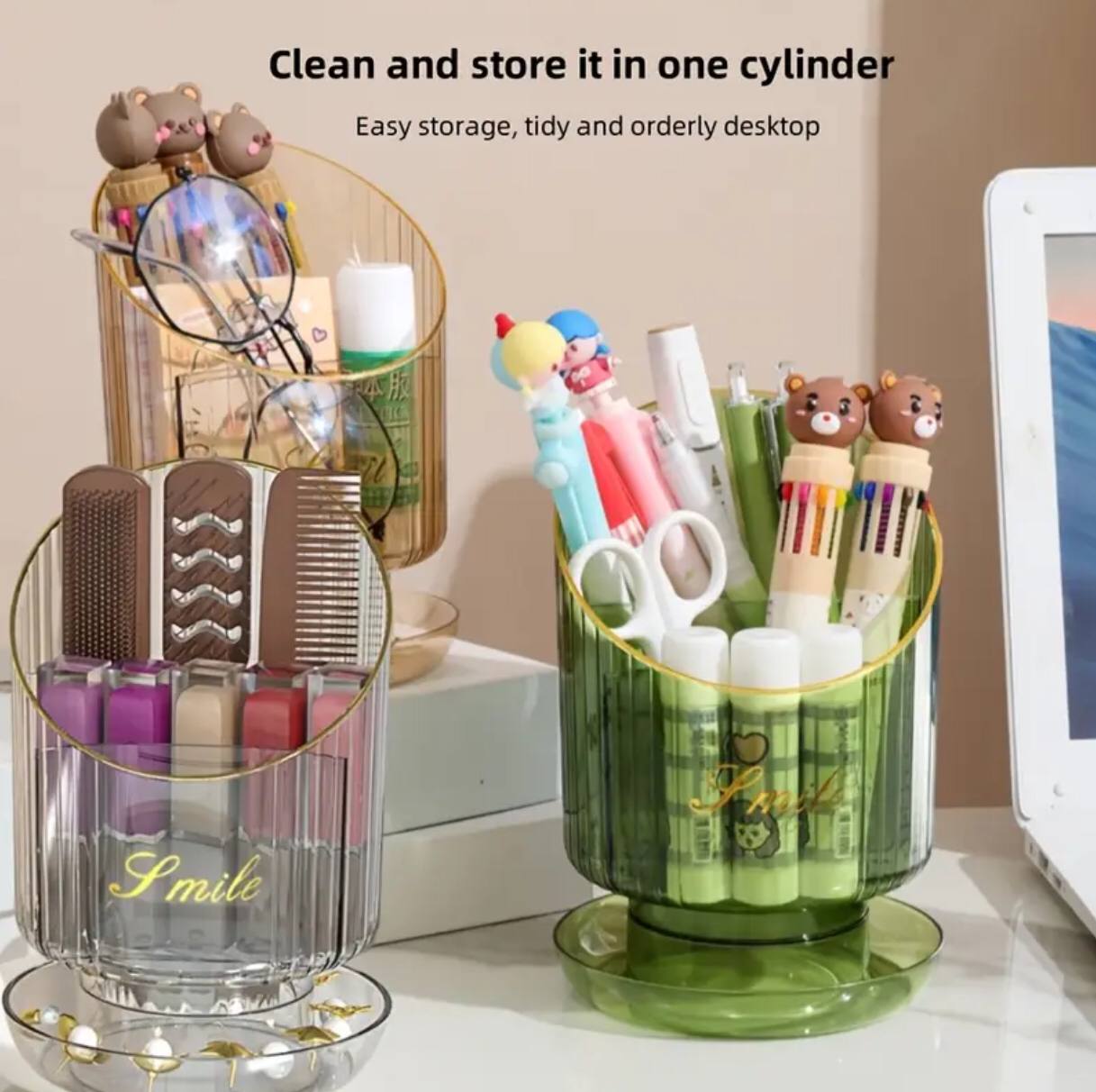 Rotating makeup brush holder