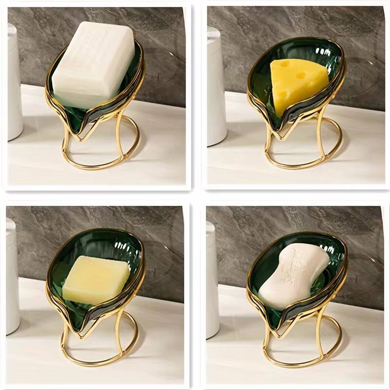 Happy life 45 degree slanted self draining soap dish with a golden stand