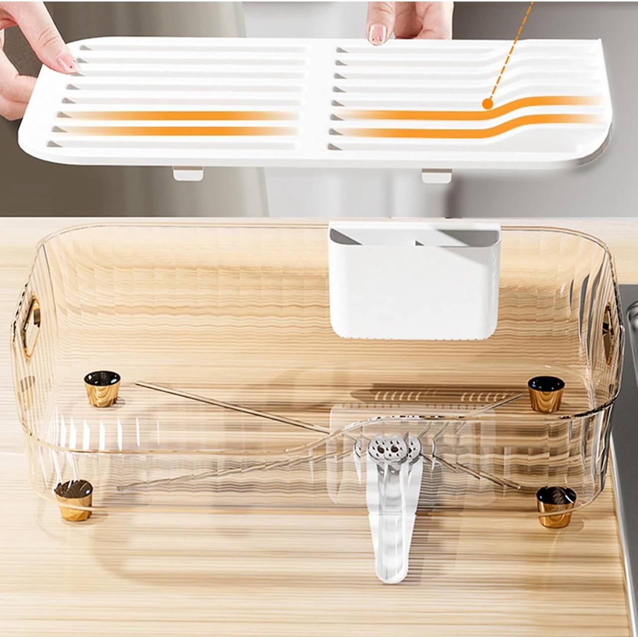 Golden handles, Strong acrylic, Self draining Bowl rack