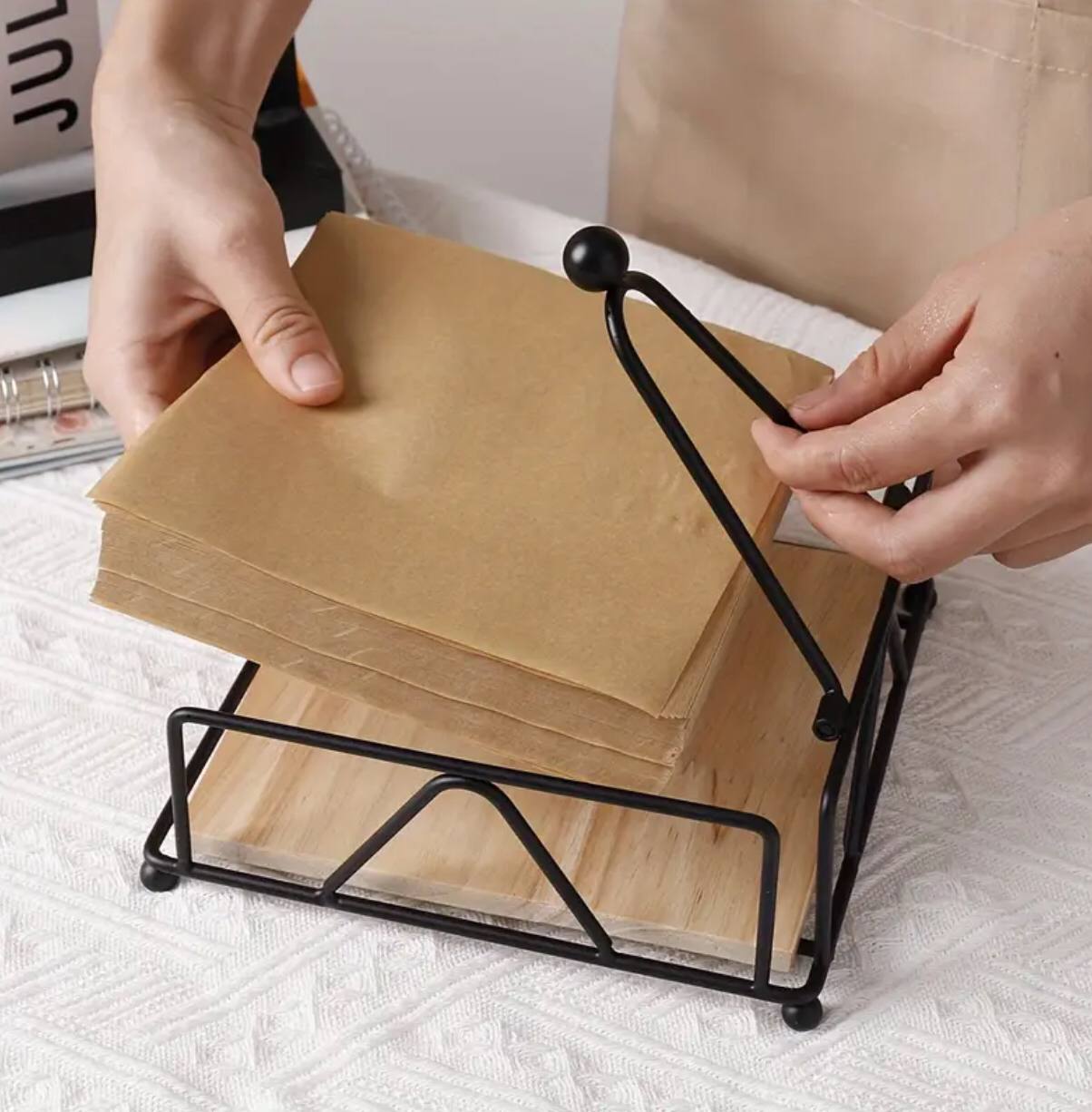 Luxury metallic serviette holder, with Bamboo place on/ napkin holder.