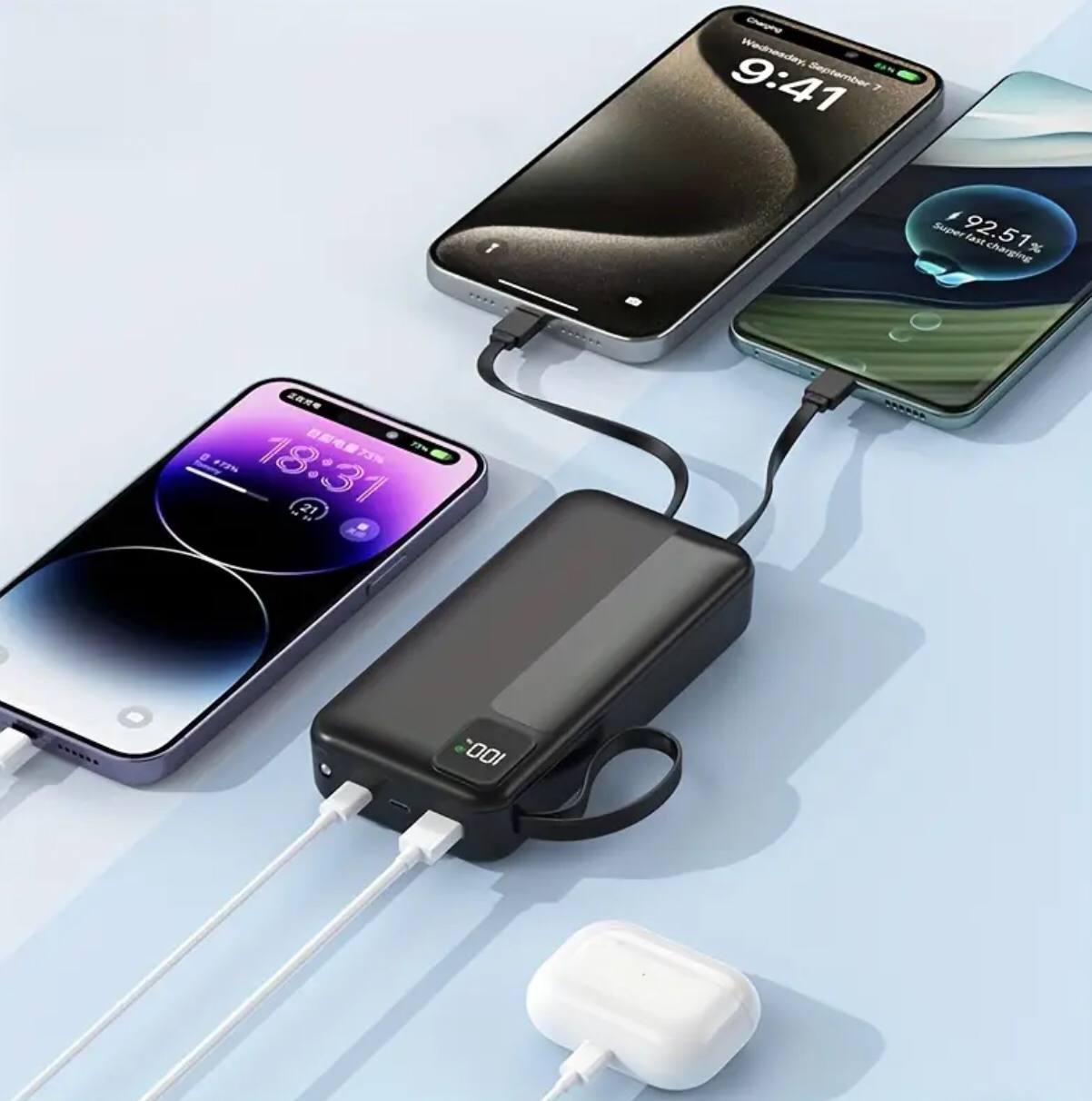Power bank with 4 cables inbuilt