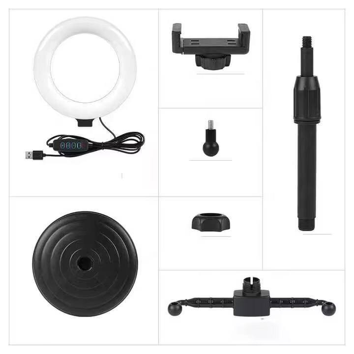 6inch led selfie stand ringlight with 3 modes and dual phone holder for makeup and live broadcast